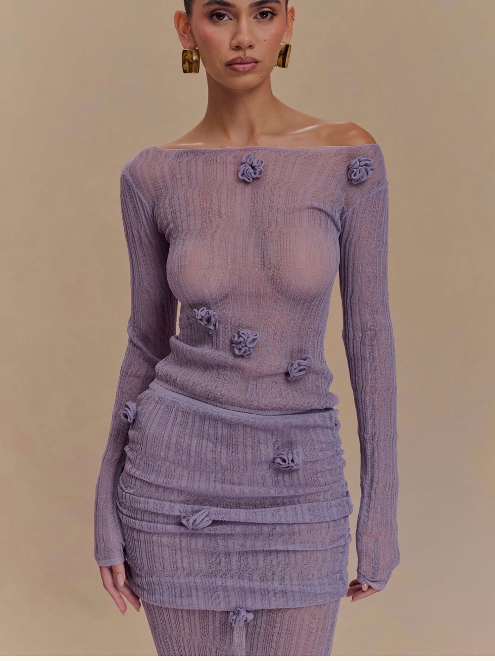 Meshki Lavender Ribbed Knit Long Sleeve Top & Skirt Set